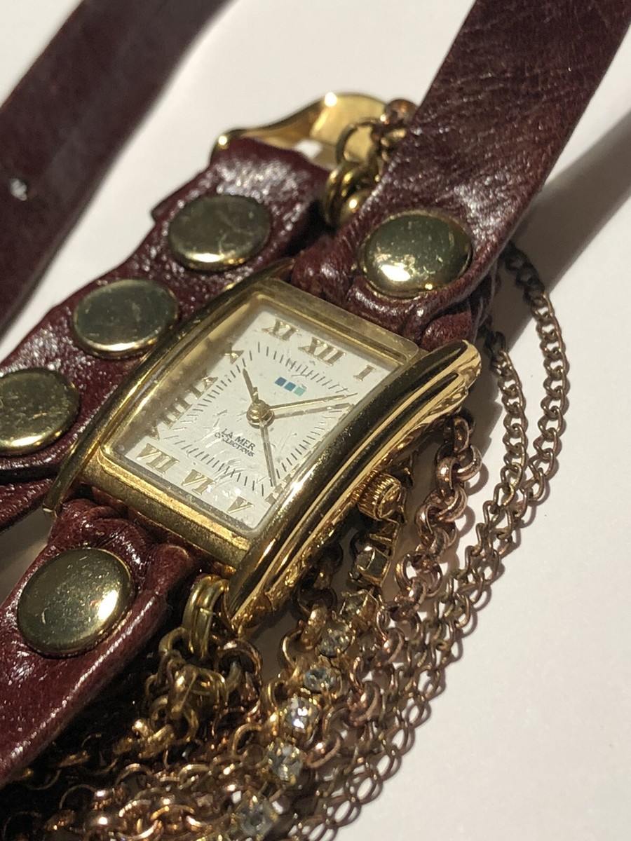 LA MER COLLECTIONS Green Leather Gold Chain Wrap Bracelet Watch EUC in Box La Mer | Accessories | La Mer Collections Venetian Stones  main image 3