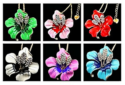 Collana/Spilla Betsey Johnson Con Ciondolo Fiore Bauhinia - Smalto Viola E Cristalli, Placcata Oro
