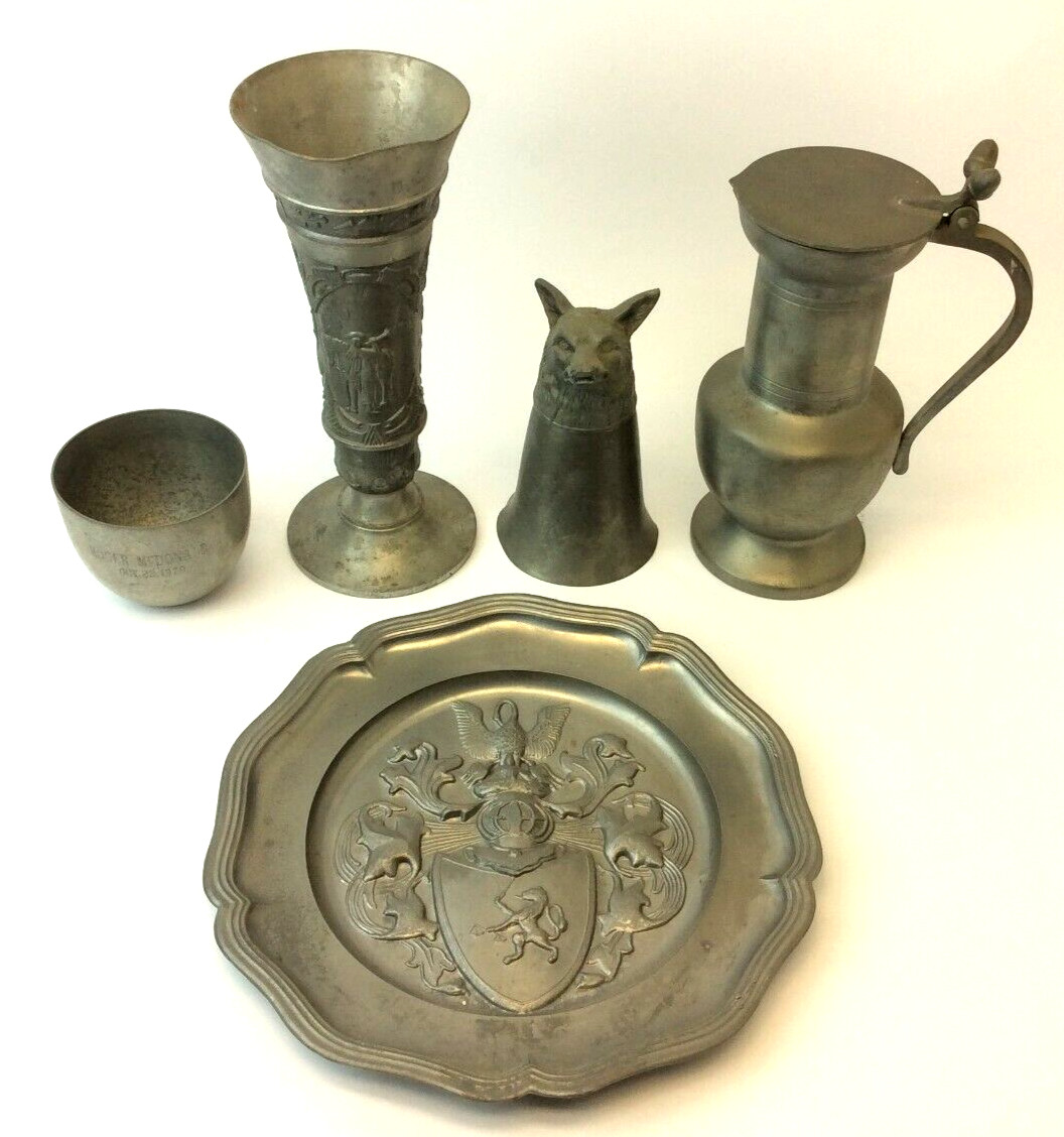 Pewter Hoka Fine Zin Pewter Jefferson Stieff Reproduction Wolf Cups Plate Gesch