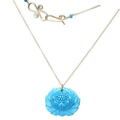 Necker 321 ~Turquoise Lotus Flower Necklace with Metal Choice