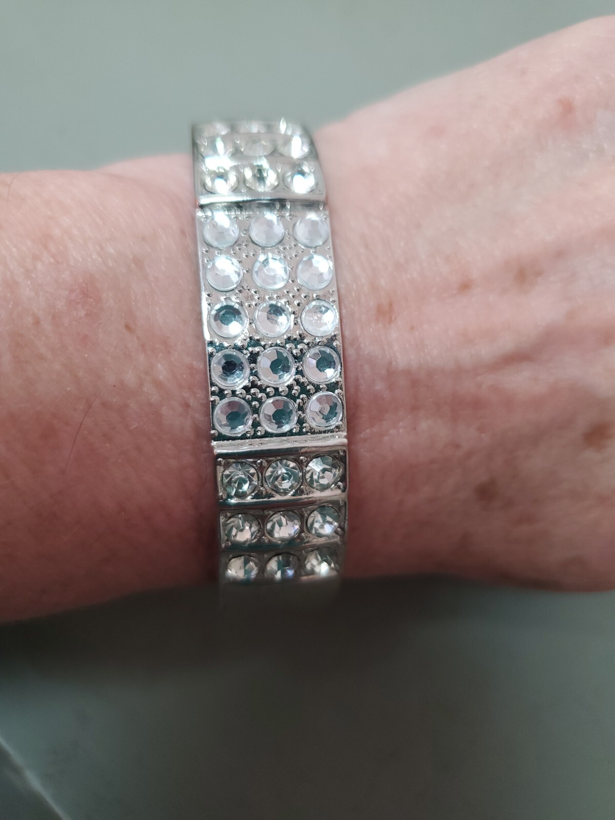Rhinestone Silvertone Hinged Bracelet - image 6