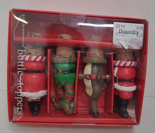 NEW Set 4 Christmas Wine Bottle Stopper Boston Warehouse 2004 Santa Elf Reindeer
