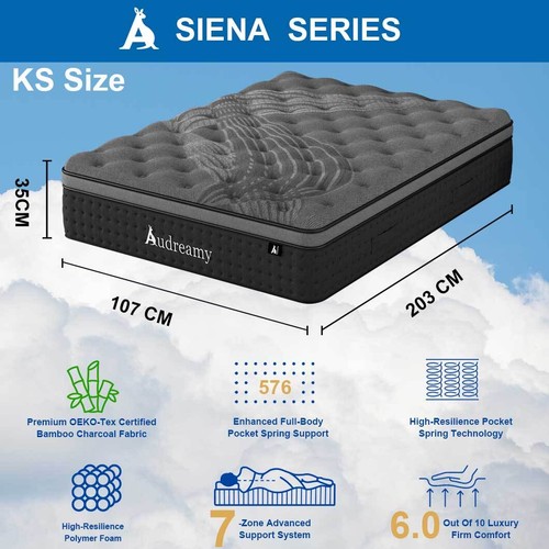 Audreamy Siena Mattress 35cm Bamboo Charcoal Fabric Euro Top Zone Pocket Spring - Picture 71 of 81