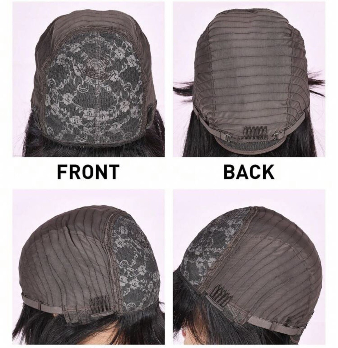 Perruque Femme Cheveux Humains Brésiliens - Coupe Carré Noir Lisse, 25cm, Bonnet Moyen