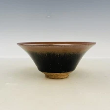 5.1"China Old Song dynasty Porcelain jianzhan marked pair Fambe Rabbit hair bowl