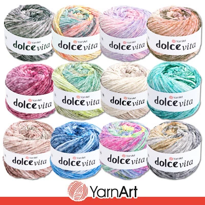 YarnArt 5x 150 g Dolce Vita Chenille Farbverlauf Wolle Stricken Häkeln 12 Farben