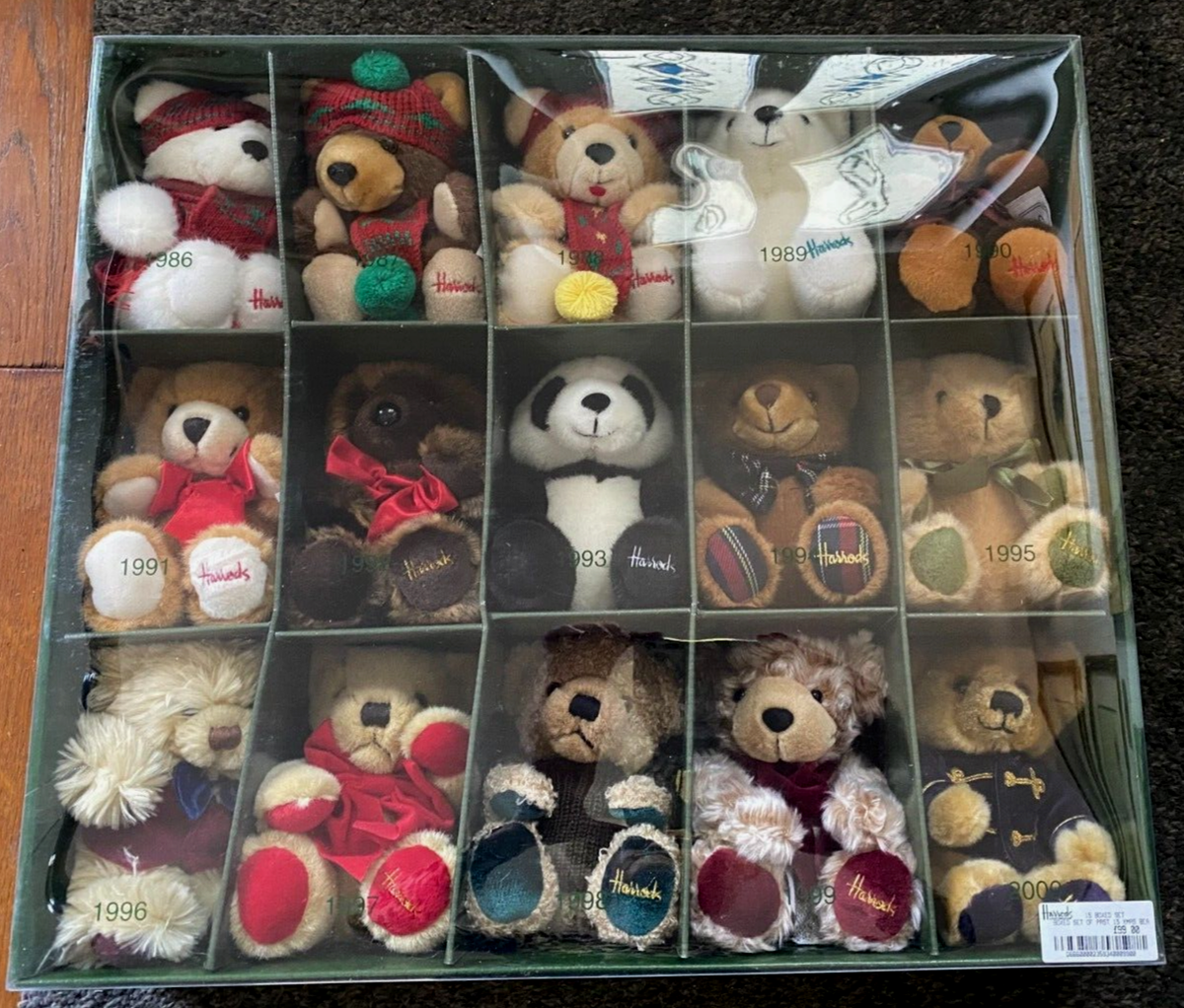 ぬいぐるみ Harrods 15 Miniature Christmas Bears Harrods 2005 - 20th Anniversary - Annual Foot Dated Christmas Bear
