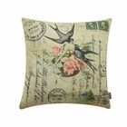 Vintage Spring Swallow Birds with Rose Flowers Linen  Cushion Cover