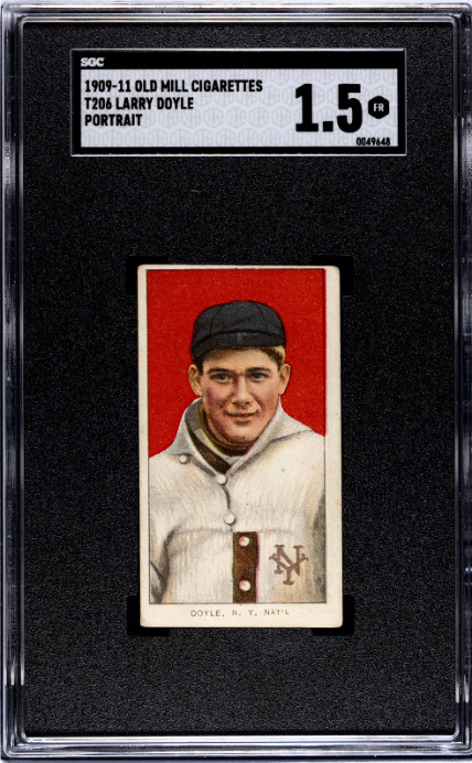 1909-11 T206 Old Mill Cigarettes Larry Doyle - SGC 1.5 FR Beauty LOW POP