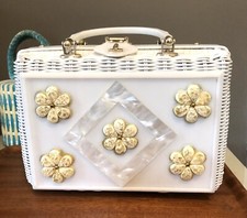 The Most Fabulous Vintage Tropic Miami White Lucite and Wicker Purse Flowers