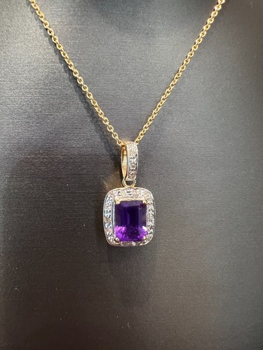 14ct Gold Amethyst & Diamond Pendant Necklace - Picture 2 of 8