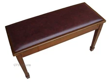 GENUINE LEATHER Walnut Concert Grand Duet Piano Bench/Stool/Chair with Storage