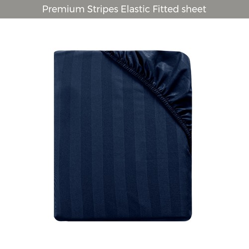 Satin Stripe Fitted Sheet 25cm Microfiber Hotel Quality Double Striped All Size - Picture 54 of 114