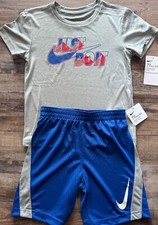 NWT Nike Little Boys 7 Gray/Red/White/Royal Blue JUST DO IT Shorts Set