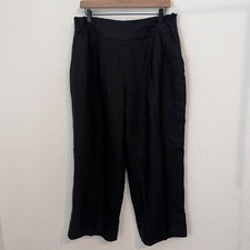 Jones New York Women  s 100 Linen Trousers Black Size 12 Cropped Wide Lagenlook