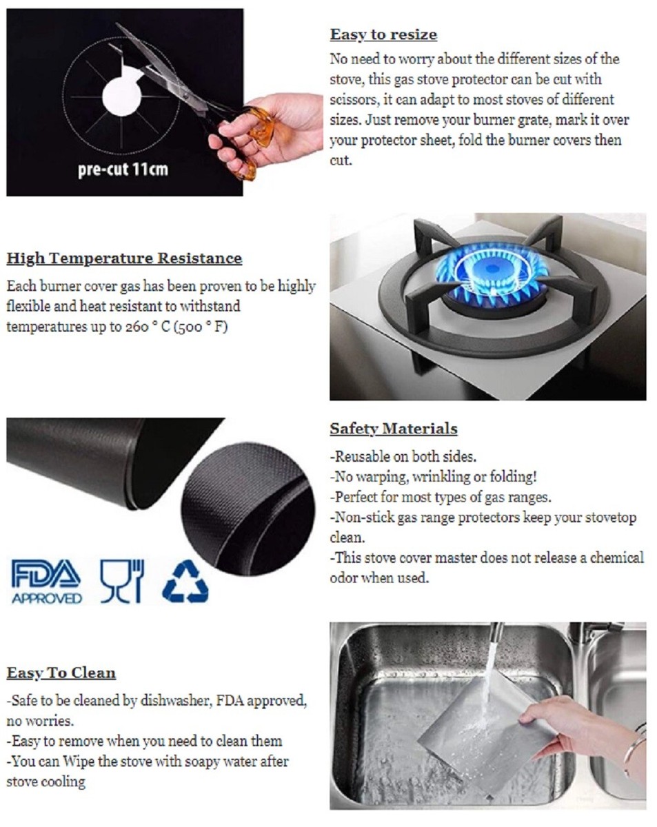 4-Pack Non-Stick Gas Stove Hob Protectors - Reusable & Easy Clean Silver Liners 4 thumbnail image