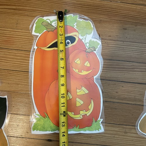 3 Vtg Halloween Die Cut Decorations 2 Sided Eureka Pumpkin Teddy Bear Laminated - Picture 5 of 6
