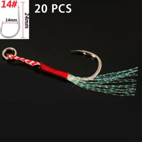 20pcs Iron Plate Hook Double Hook Feather Lure Fishing Tackle Sea Fishhook - Picture 10 of 32