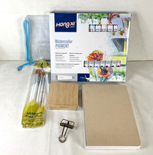 Watercolor Paint Pigment Set 29 Pieces -Brushes, Mixing Palette, Case, Paper NEW