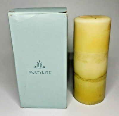 PartyLite Mottled Layered 3 x 7 Pillar Candle New Box Pineapple Melon P6C/M37171