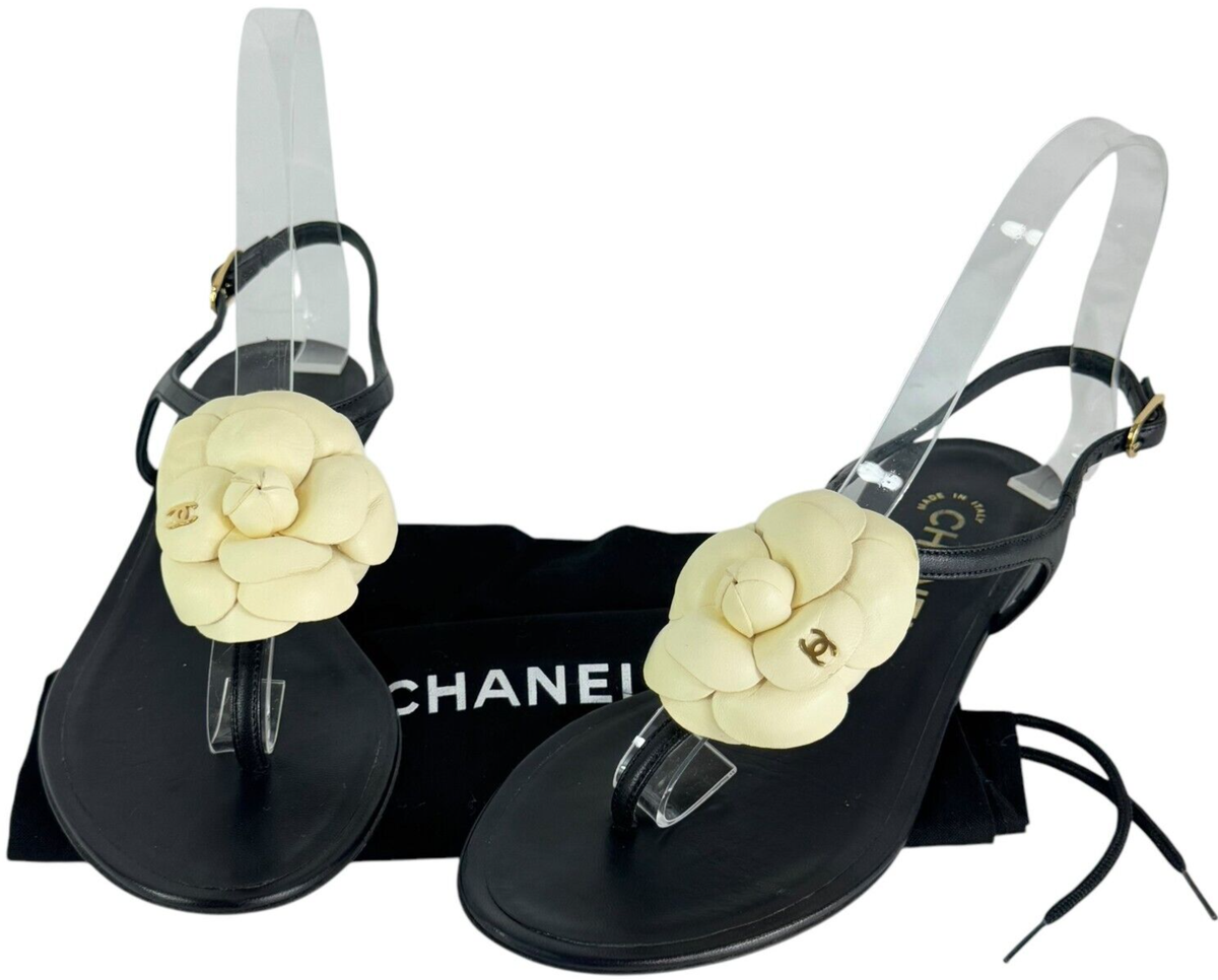 !新品*正規品★CHANEL★Camellia サンダルブラック36 23cm CHANEL Camellia COCO Mark Rubber Thong Beach Sandals 36