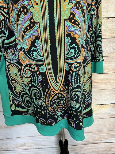 Eva Varro Long Bateau Neck Tunic Top Sz L Colorful Paisley Print 3/4 Sleeve - Picture 3 of 11