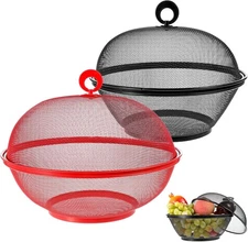 MAQUITA 2 Pcs Mesh Fruit Basket with 10 inches and 11 inches, black red 