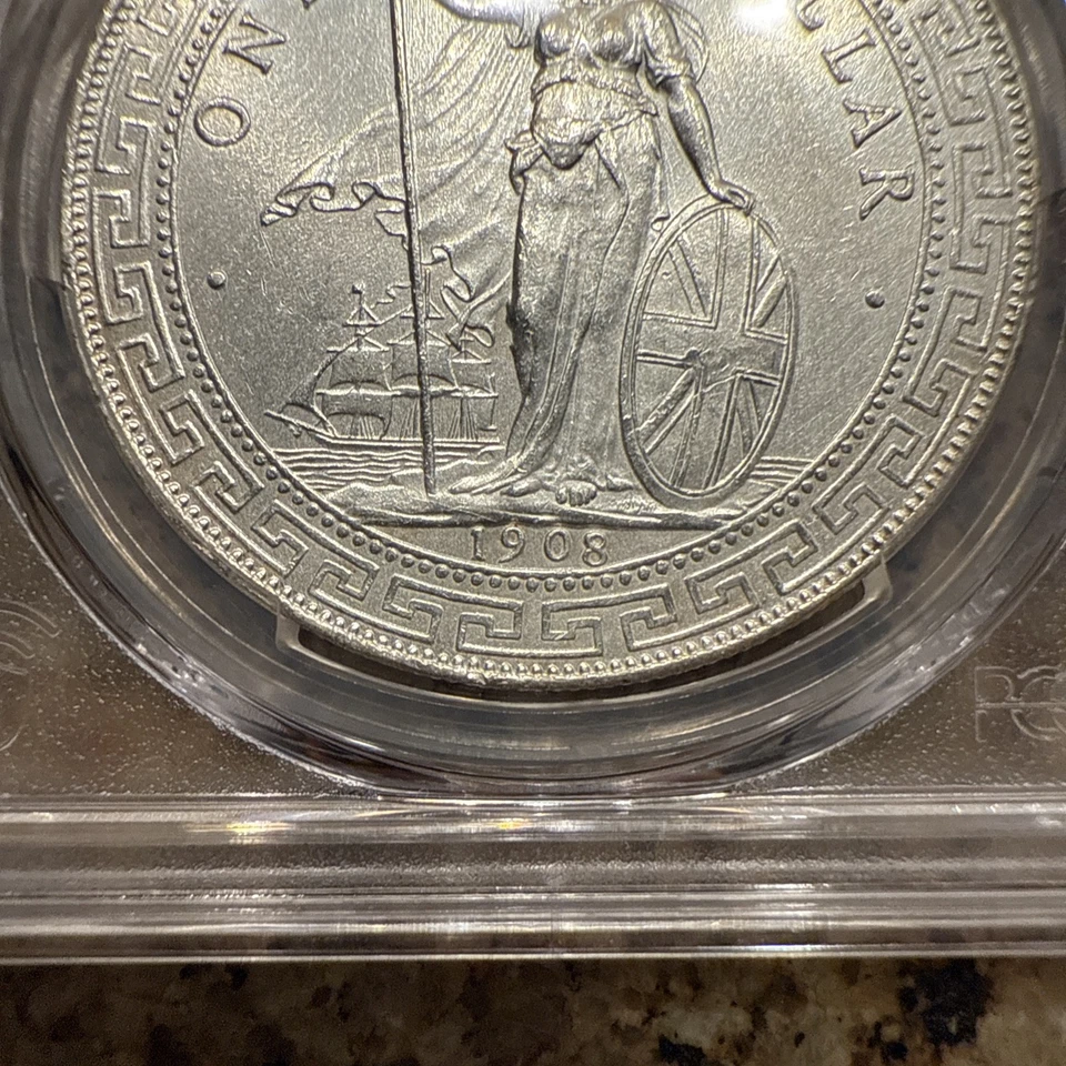 英国贸易美元 1908 B 银币腐蚀去除 UNC — 第 2/4 张图片