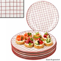 6X Holly Rot Speiseteller Steingut Ø 27 Cm Essteller Grill-Platte Gitter Rot