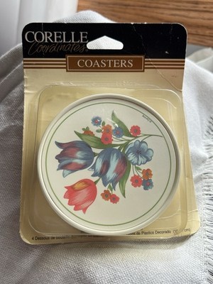 Corelle Coordinates Coasters 4 Pc  Fresh Cut  Flower Bouquet New/Open Box