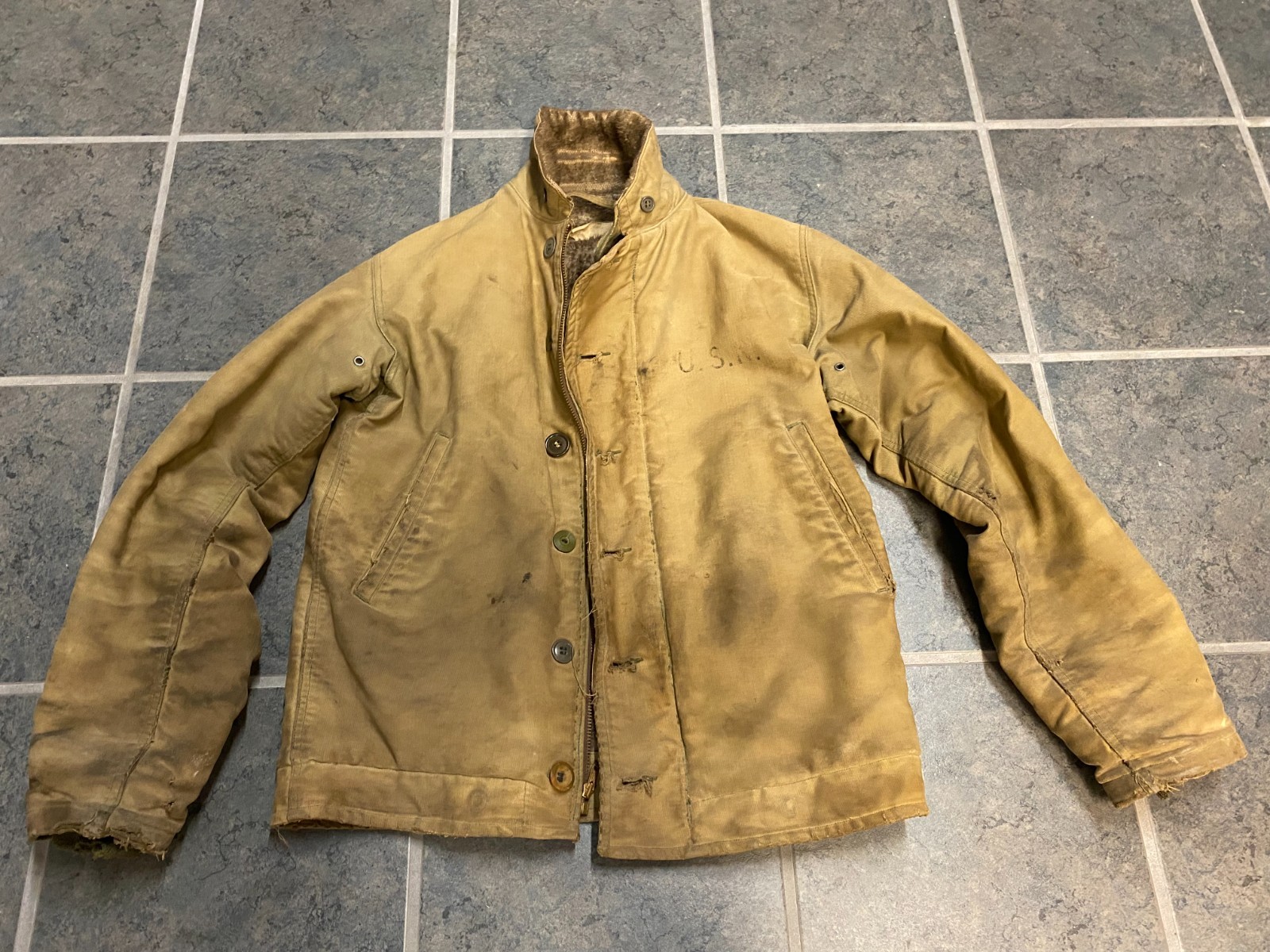 Vintage Original WWII U.S. Navy USN Deck Jacket Alpaca Fur