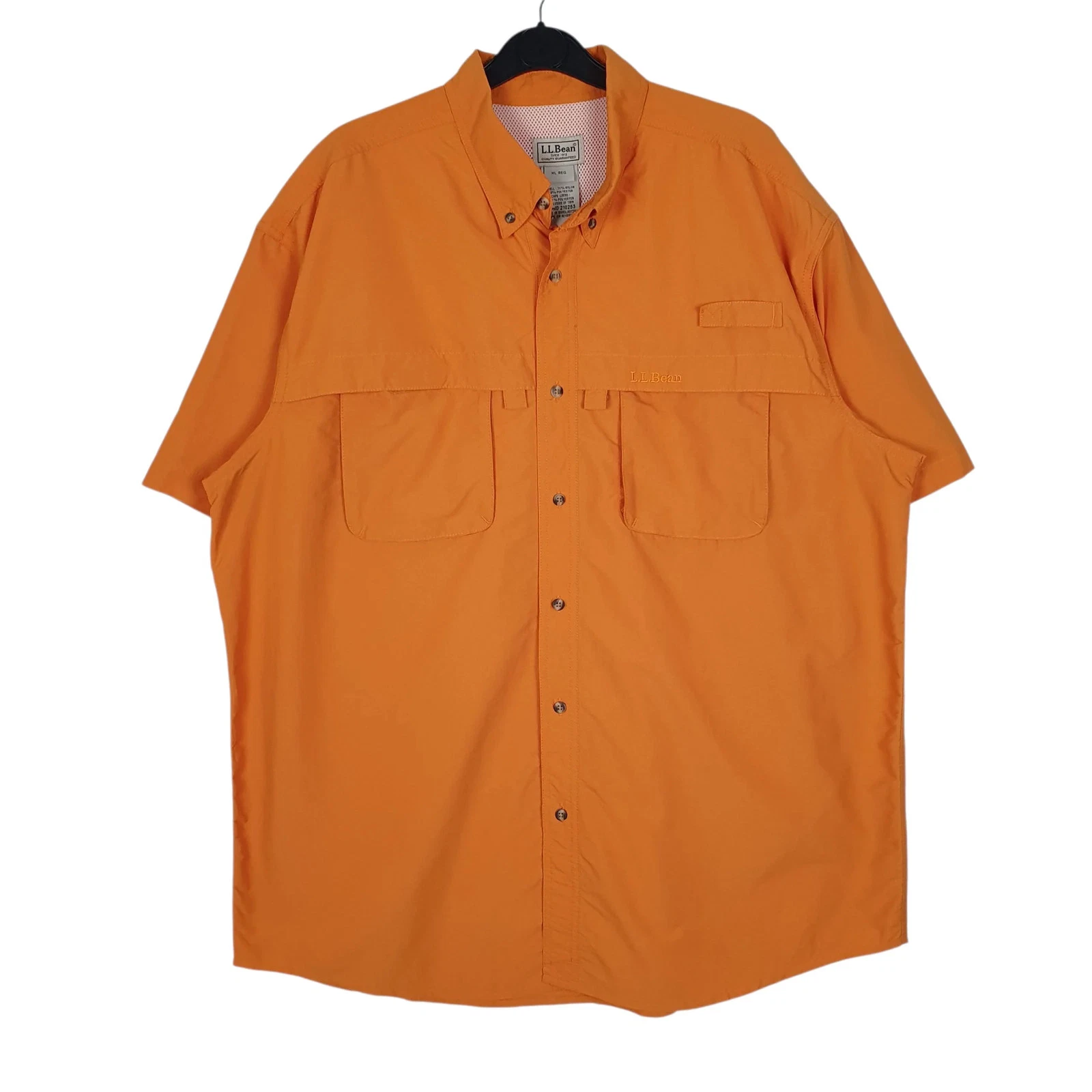 L.L.BEAN Orange Shirt Walking Hiking Short Sleeve Polyester & Nylon Mens XL