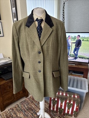 Equetech Thornborough grünes Tweed Sakko 46 (18-20) dezentes blau kariert - tadellos