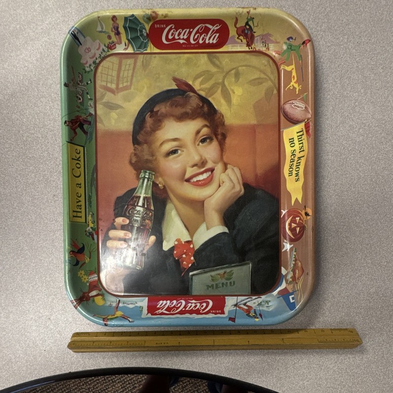 Coca-Cola Advertising Serving Tray "Have a Coke" Girl Holding Bottle, Multicolor