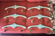 Vintage Henry Hollywood Regency MCM Wooden Hangers Seafoam Green W/ Gold Trim
