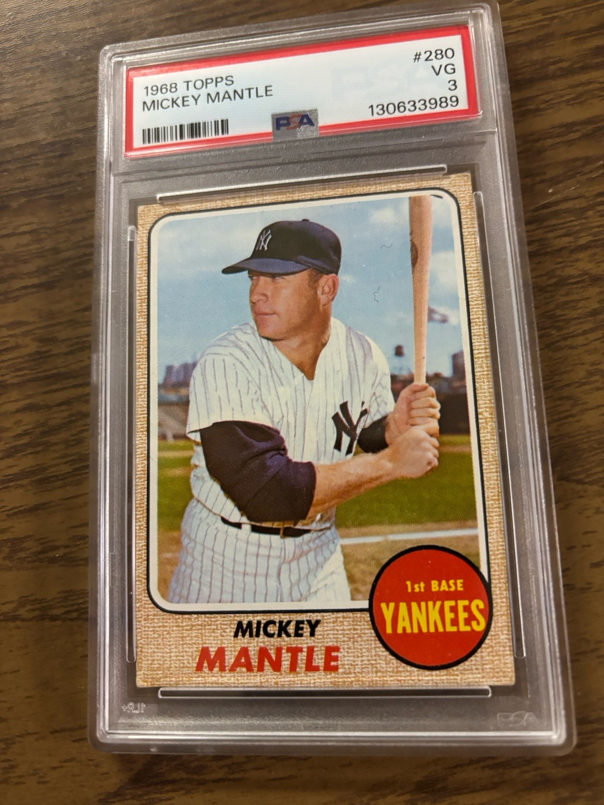 1968 Topps Mickey Mantle #280 PSA 3 VG New York Yankees Baseball Card HOF Legend view 3