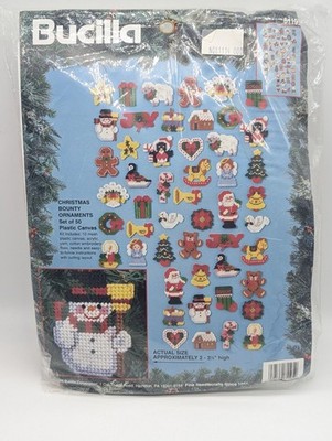 Bucilla Plastic Canvas Kit 61195 Christmas Bounty Ornaments Set of 50 NOS