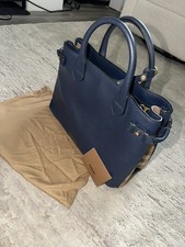 Burberry Navy Nova Check Leather 2Way Tote Bag Gold Hardware Auth