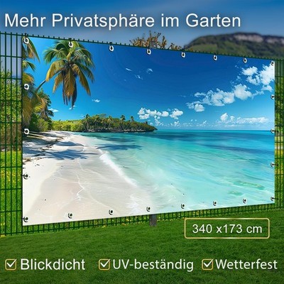Motiv Plane Garten groß Sichtschutz Bauzaun Deko Banner Südseestrand Palme Meer