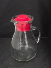 Cerve Italy 1.5 Quart Glass Juice Pitcher with Red Lid Vintage 1950-1959