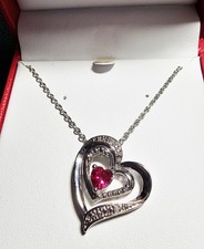 Silver Heart In Heart with Red CZ Pendant Necklace 18" Chain