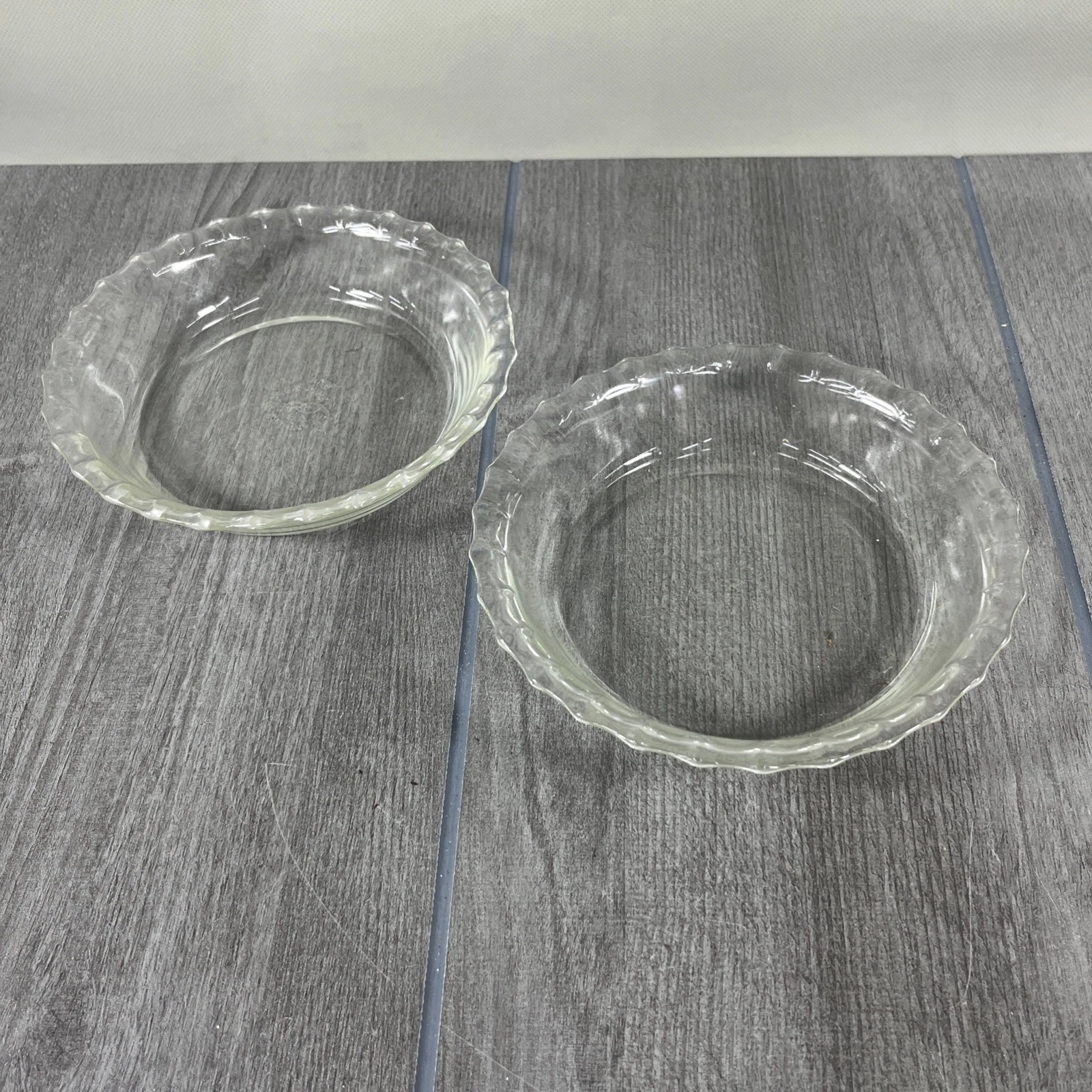 PYREX Set Of 6” Pie Plates # 206 Clear, Scalloped Edge Small Set of 2 Vintage