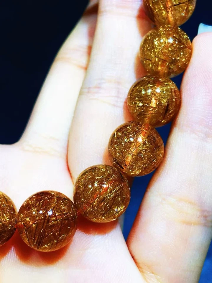 Natural   copper  Rutilated Quartz Crystal  Beads  bracelet 11mm AAAAA - Image 4 of 4