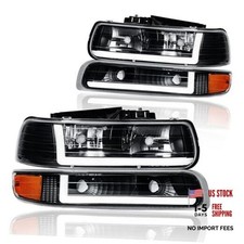 LED DRL Headlight Assembly, Headlights Black Housing Amber Reflector w/ LED