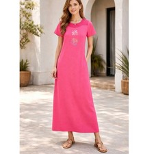 Vintage Blue Cactus Pink Dress Sz M Nature/Floral Design Linen/Cotton Casual 