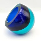Vintage Murano Art Glass Poli Cenedese Sommerso Sphere Orb Blue Ashtray "5