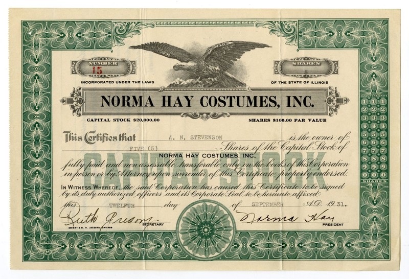 ME. National Washing Machine Co., 1911. 1250 Shrs I/U Stock Cert., S/N 134. Fine