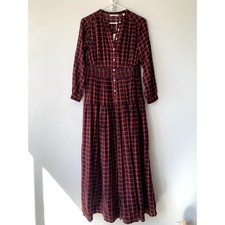 NWT Doen Annika Cotton Button Long Sleeve A Line Maxi Dress Countryside Plaid