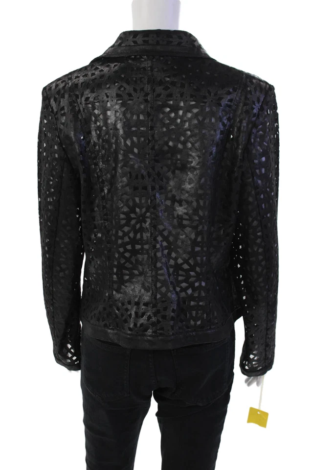 Chaqueta Insight para mujer de cuero vegano con cuello recortado frente abierto negra talla 12 Foto 4 de 4