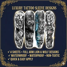 4 Sheets Temporary Tattoo Sleeve Large Full Arm Fake Tattoo Sticker for Leg Arm